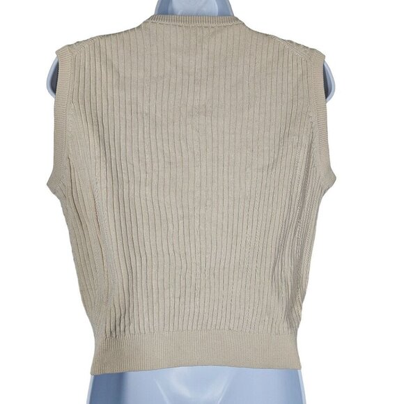 1990s Vintage Lady Player Beige Cable Knit Sleeveless Sweater Vest Silk Womens M - Picture 2 of 8